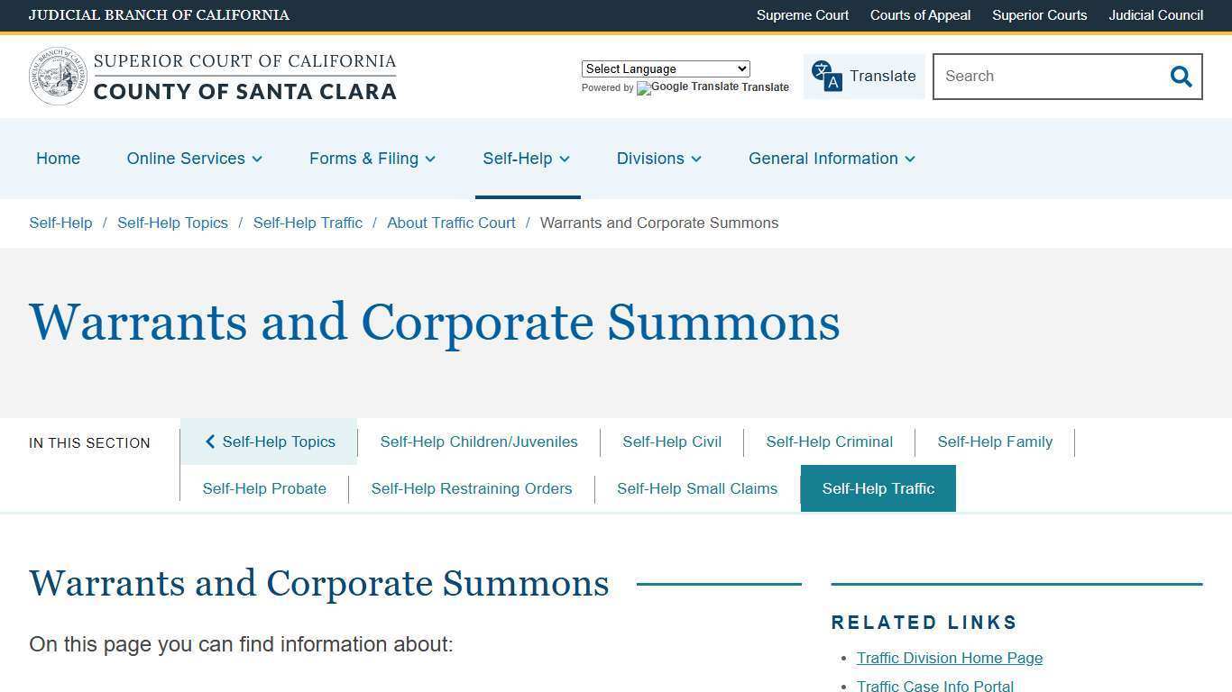 Warrants and Corporate Summons | Superior Court of California | County of Santa Clara