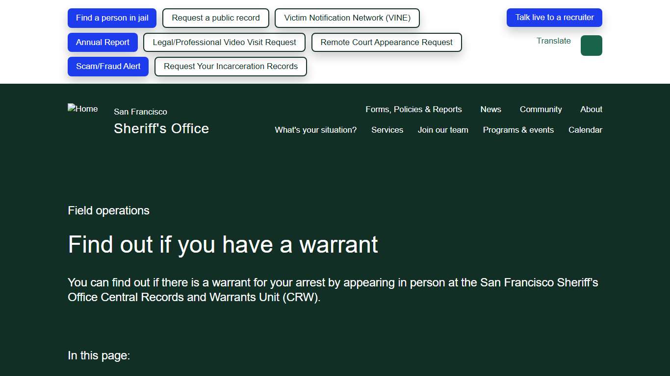 Find out if you have a warrant | San Francisco Sheriff's Department