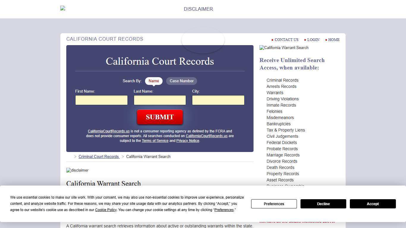 California Warrant Search | CaliforniaCourtRecords.us